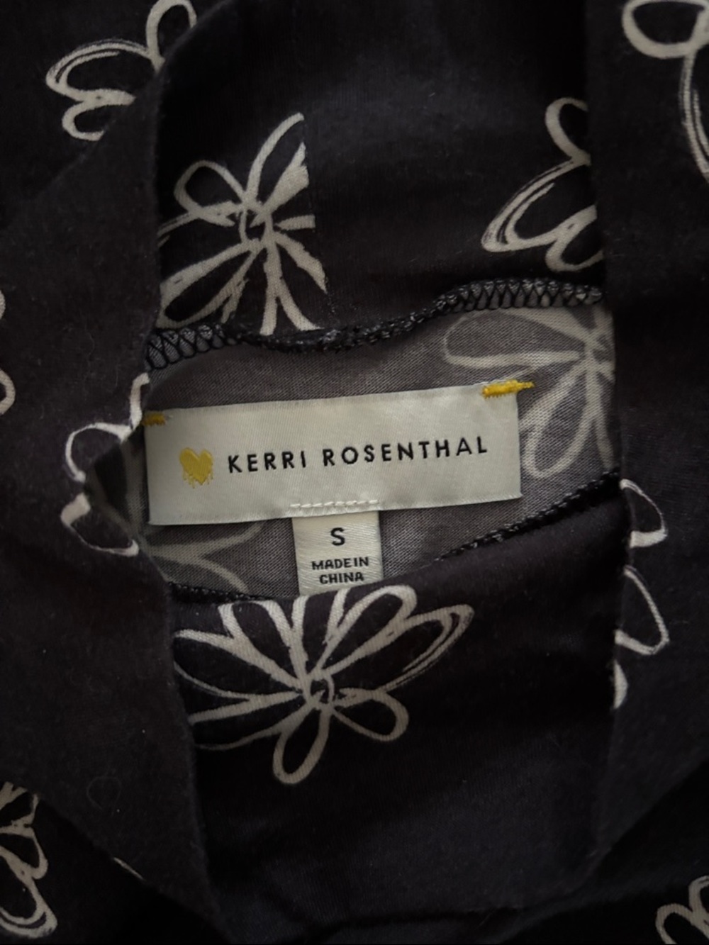 Kerri Rosenthal Black Floral Long Sleeve Mock turtle
